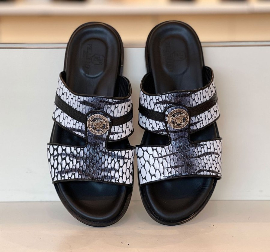 Pelle Pelle "Vinnie" Slip-On Calfskin Sandal Black/White | Sandals