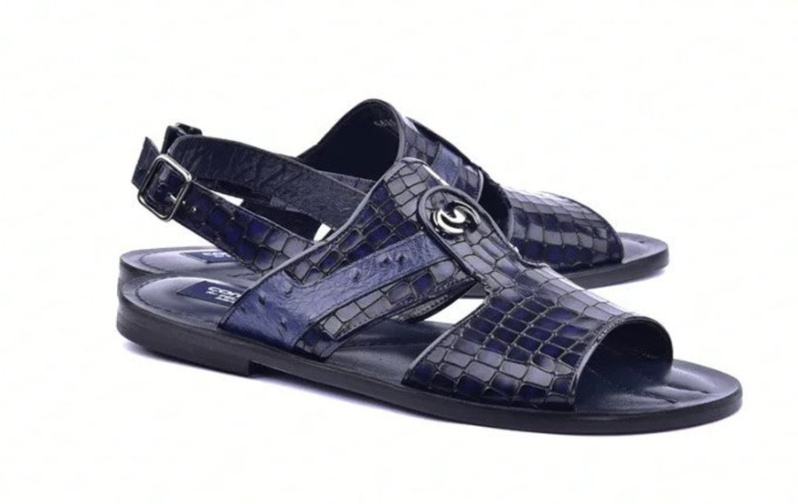 Corrente Corrente Crocodile Printed Calfskin Sandal Navy | Sandals