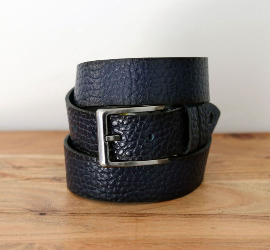 Maurice Pebbled Leather Belt Blue | Belts