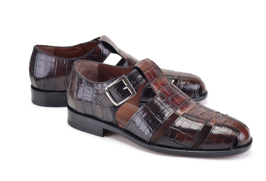 Pelle Pelle Crocodile Printed Calfskin Sandal Brown | Sandals