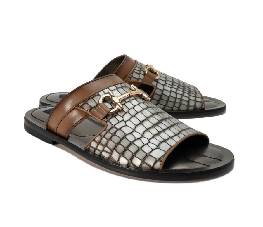 Corrente Corrente Crocodile Printed Calfskin Belt Silver | Belts