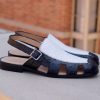 Maurice Maurice Embossed Calfskin Slip-On Back-Strap Sandal Black/White | Sandals