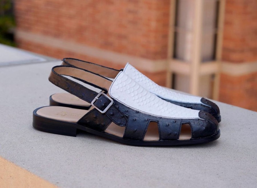 Maurice Maurice Embossed Calfskin Slip-On Back-Strap Sandal Black/White | Sandals