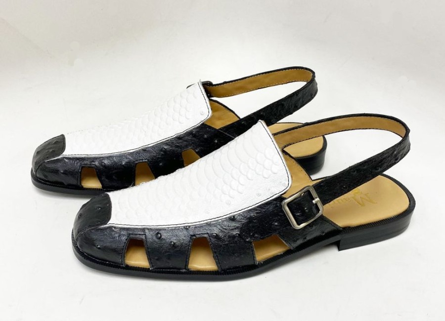 Maurice Maurice Embossed Calfskin Slip-On Back-Strap Sandal Black/White | Sandals