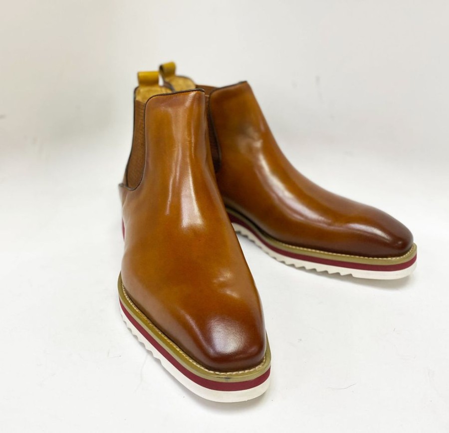 Maurice Burnished Calfskin Slip-On Boot Cognac/Red Sole | Boots