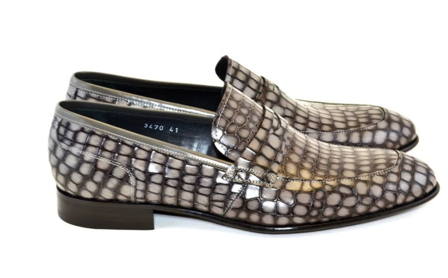 Corrente Corrente Crocodile Printed Calfskin Penny Loafer Grey | Loafers