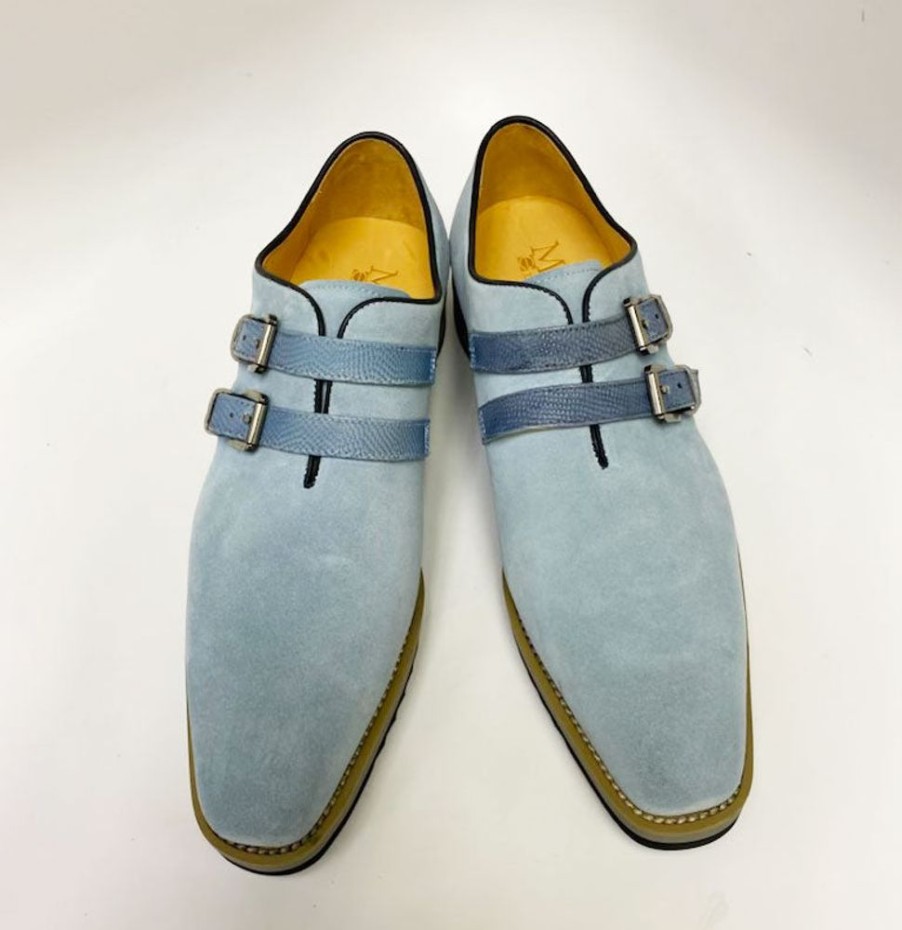 Carrucci by Maurice Suede Slip-On Double Buckle Shoe Sky/Blue | Suede