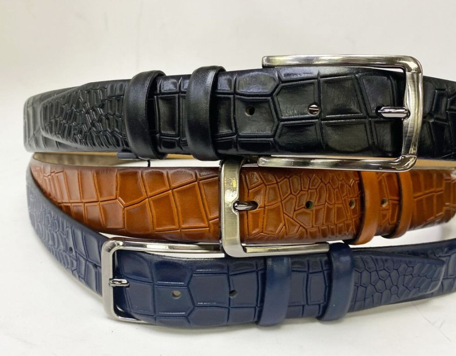 Maurice Crocodile Printed Leather Belt Black | Belts