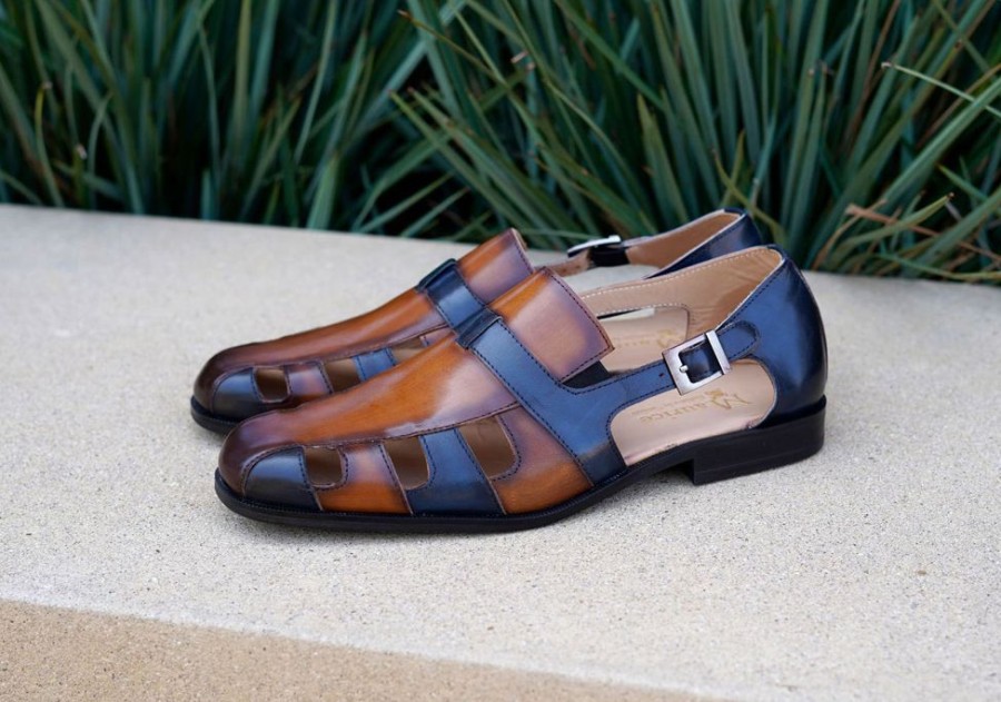 Maurice Maurice Calfskin Slip-On Sandal/Shoe Cognac/Navy | Sandals