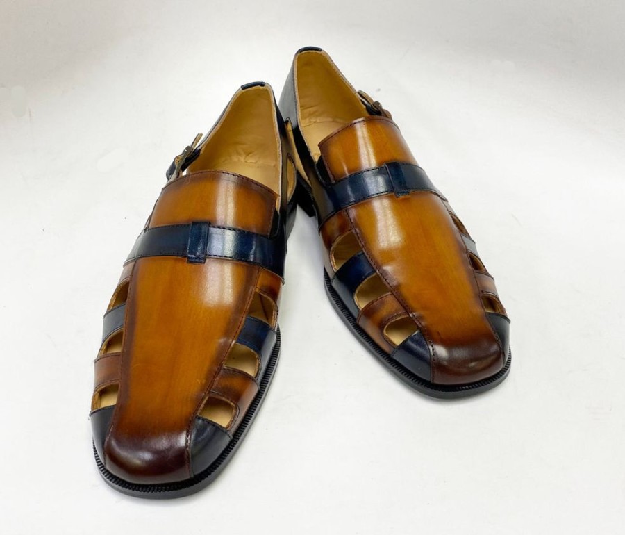 Maurice Maurice Calfskin Slip-On Sandal/Shoe Cognac/Navy | Sandals