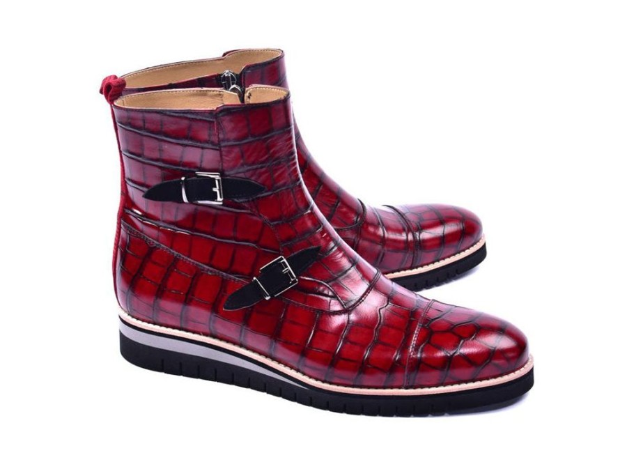 Corrente Corrente Crocodile Embossed Calfskin Slip-On Boot Red | Boots