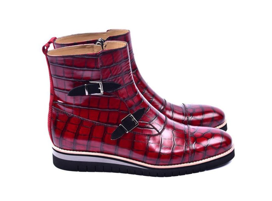 Corrente Corrente Crocodile Embossed Calfskin Slip-On Boot Red | Boots