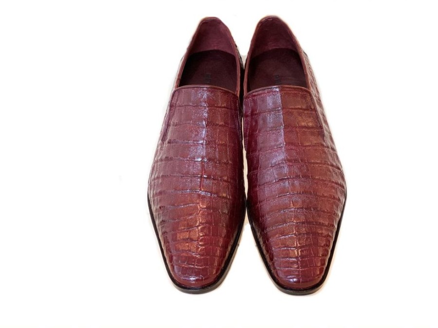 Pelle Exotics Pelle Exotics Crocodile Slip-On Loafer Burgundy | Exotics