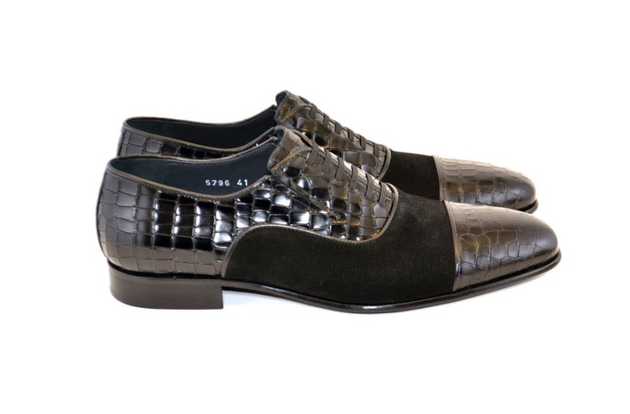 Corrente Corrente Calfskin & Suede Lace-Up Oxford Black | Suede