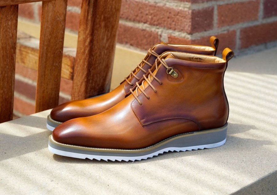 Maurice Burnished Calfskin Lace-Up Boot Cognac | Boots