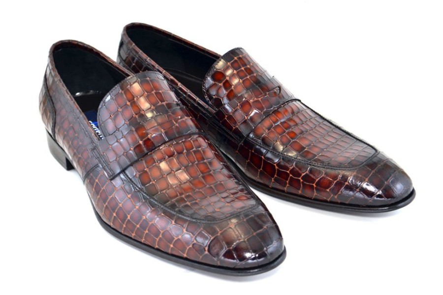 Corrente Corrente Crocodile Printed Calfskin Penny Loafer Sport/Rust | Loafers