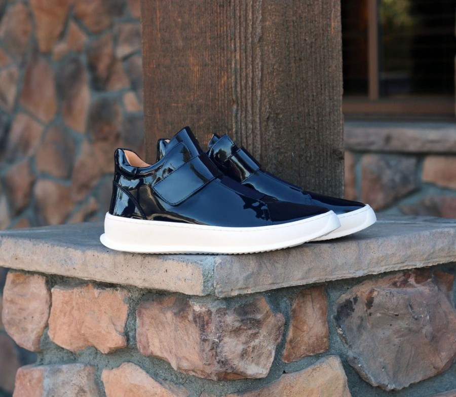 CARRUCCI Shiny Calfskin High Top Sneaker Navy | Sneakers