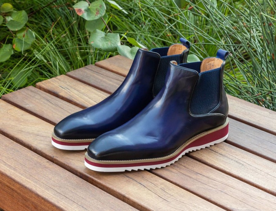 Maurice Burnished Calfskin Slip-On Boot Blue | Boots