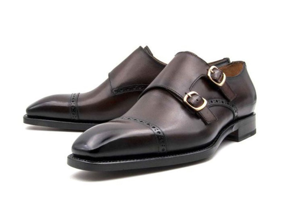 Ugo Vasare Ryan Burnished Calfskin Double Monkstrap Brown | Monkstraps