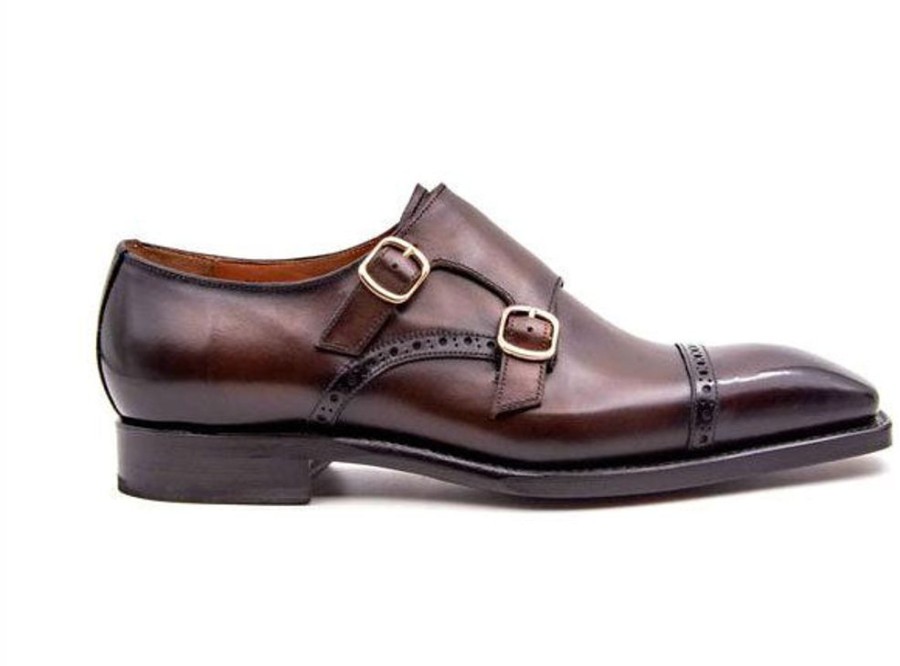 Ugo Vasare Ryan Burnished Calfskin Double Monkstrap Brown | Monkstraps