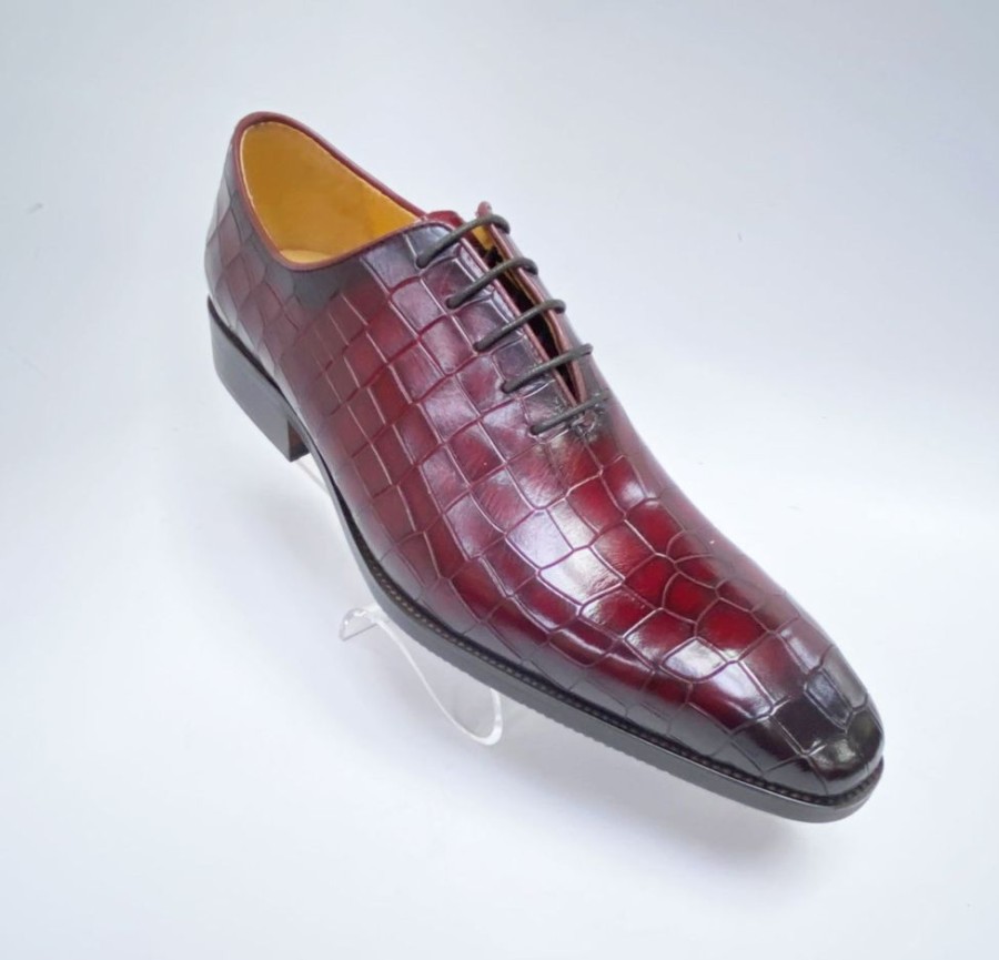 Carrucci by Maurice Crocodile Embossed Calfskin Lace-Up Oxford Burgundy | Lace-Ups