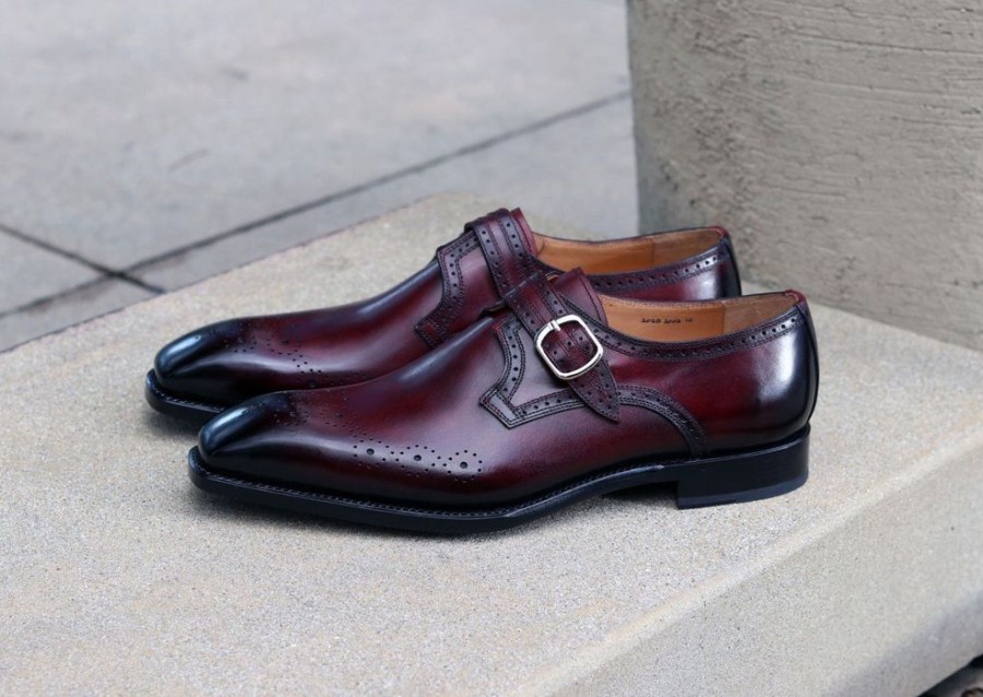 Ugo Vasare Eric Burnished Calfskin Monkstrap Shoe Burgundy | Monkstraps