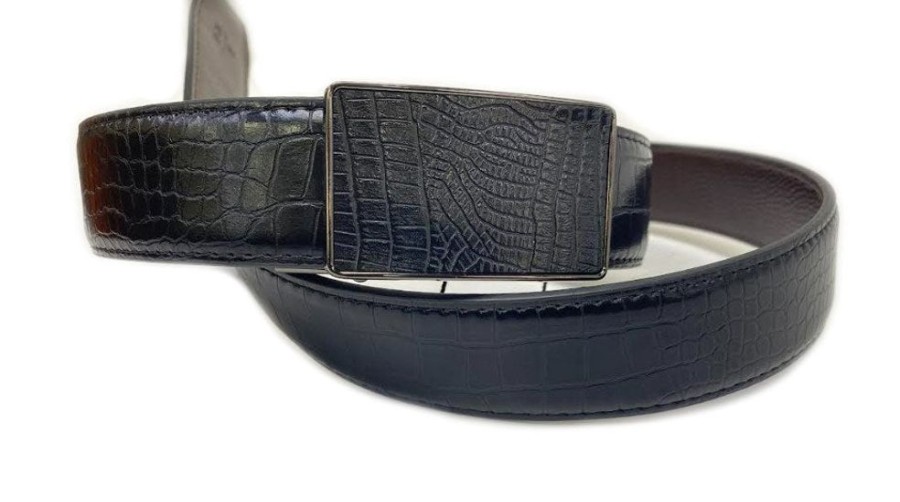 Maurice Croco Embossed Calfskin Belt Black | Belts