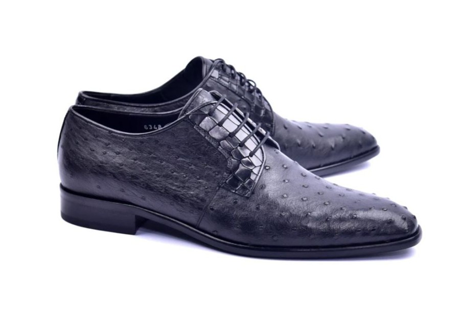 Corrente Corrente Genuine Ostrich Lace-Up Shoe Black | Exotics