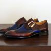 Carrucci by Maurice Burnished Calfskin Slip-On Spectator Monkstrap Shoe Brown/Blue | Monkstraps