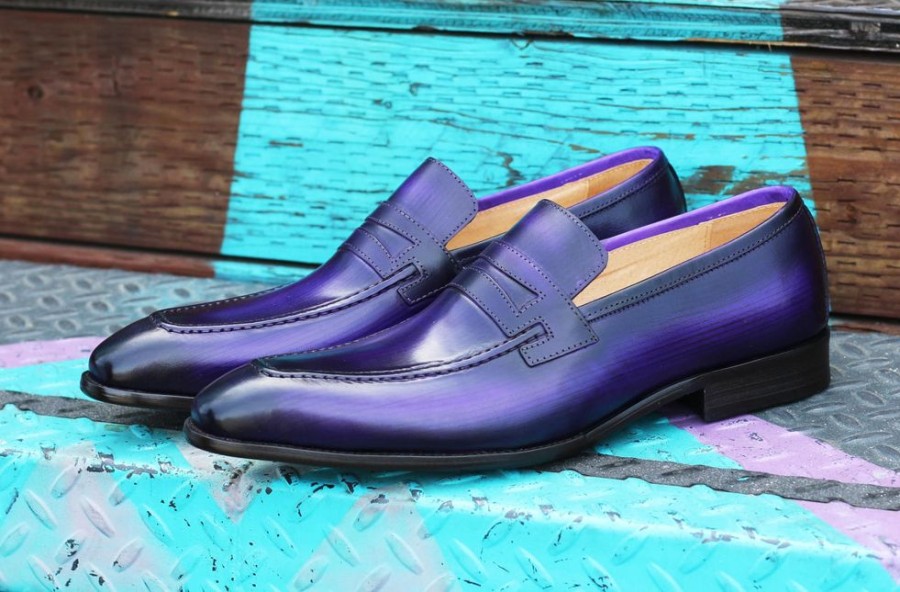 CARRUCCI Calfskin Slip-On Penny Loafer Purple | Loafers