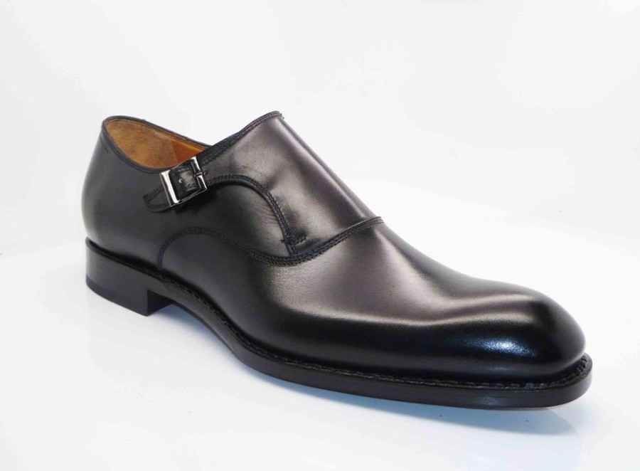 Ugo Vasare Burnished Calfskin "Fred" Monkstrap Black | Monkstraps