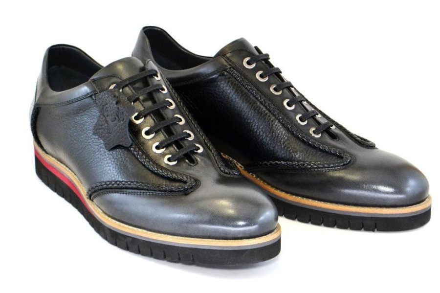 Corrente Corrente Calfskin & Deerskin Lace-Up Oxford Black/Grey | Lace-Ups