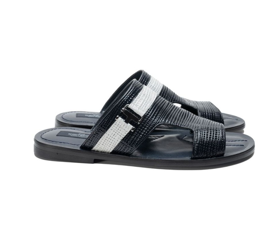 Corrente Corrente Perforated Calfskin Sandal Navy | Sandals