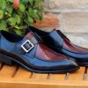 CARRUCCI Calfskin Slip-On Spectator Monkstrap Shoe Black/Burgundy | Monkstraps