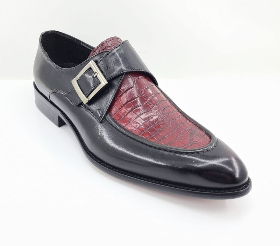 CARRUCCI Calfskin Slip-On Spectator Monkstrap Shoe Black/Burgundy | Monkstraps