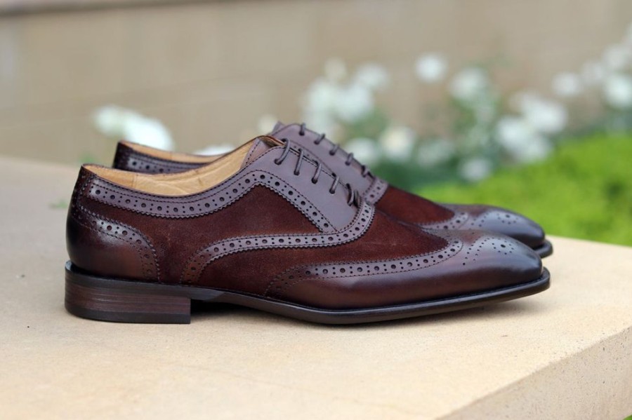 Carrucci by Maurice Calfskin & Suede Wingtip Oxford Chestnut | Lace-Ups