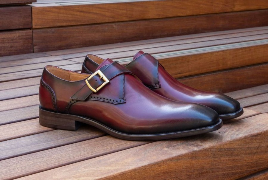 Maurice Burnished Leather Monkstrap Burgundy | Monkstraps