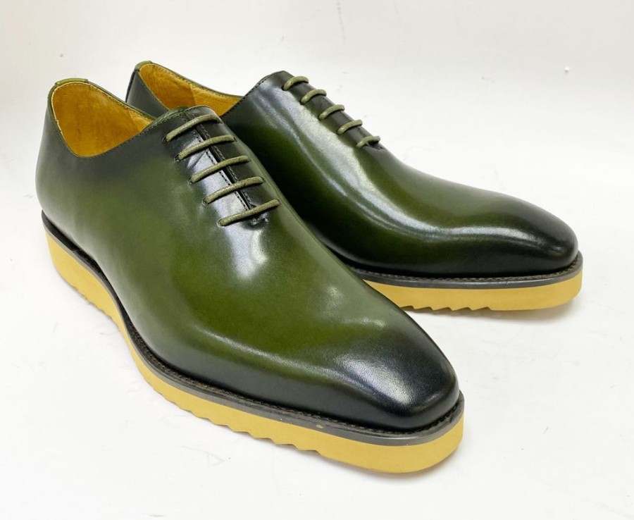 Carrucci by Maurice Burnished Calfskin Lace-Up Shoe Olive | Lace-Ups