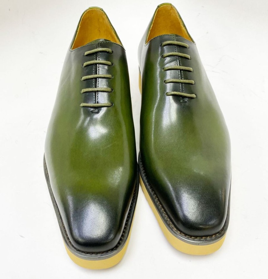 Carrucci by Maurice Burnished Calfskin Lace-Up Shoe Olive | Lace-Ups