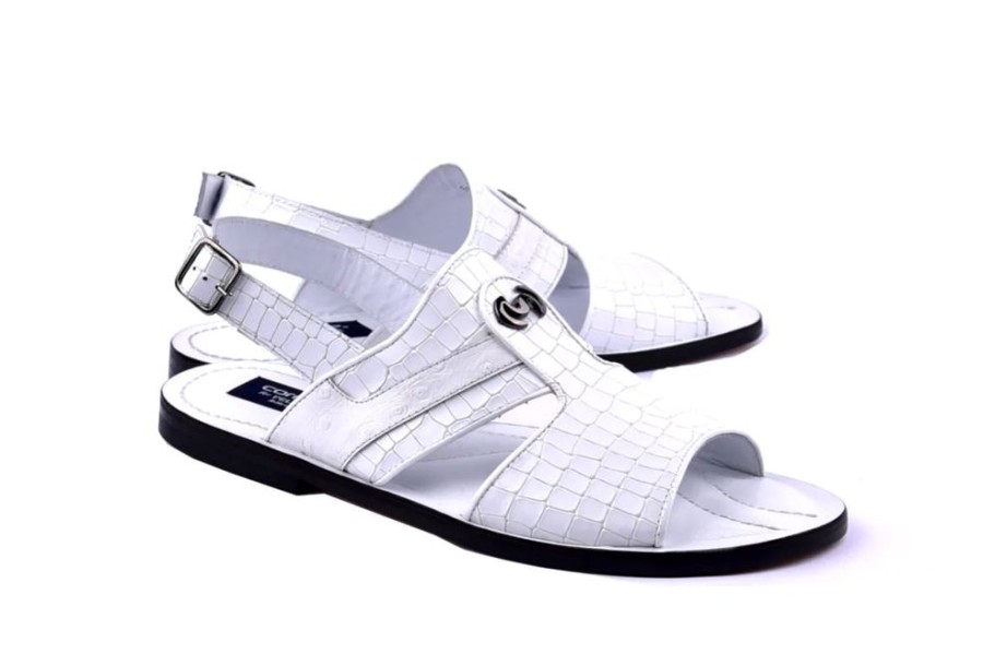 Corrente Corrente Crocodile Printed Calfskin Sandal White | Sandals