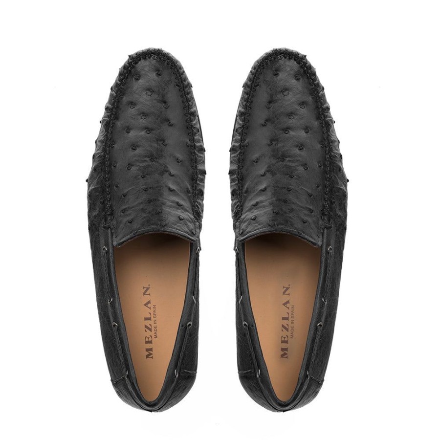 Mezlan Mezlan Ostrich Dress Moccasin Black | Exotics