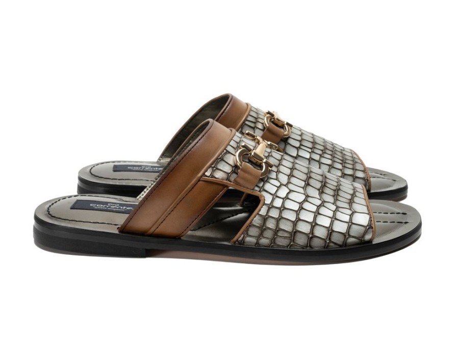 Corrente Corrente Crocodile Printed Calfskin Sandal Silver | Sandals