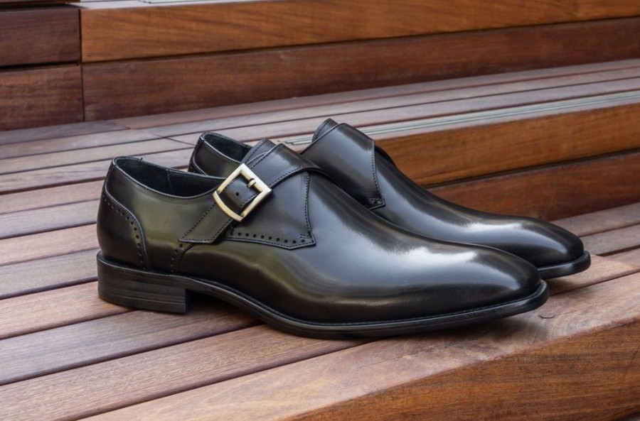 Maurice Burnished Leather Monkstrap Black | Monkstraps