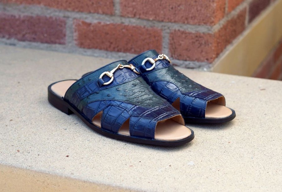 Maurice Maurice Embossed Calfskin Slip-On Sandal Navy/Green | Sandals