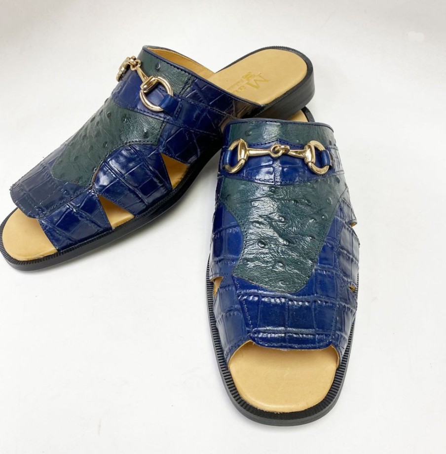 Maurice Maurice Embossed Calfskin Slip-On Sandal Navy/Green | Sandals