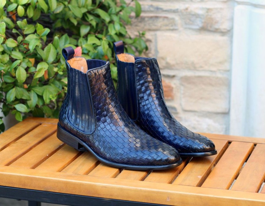 Carrucci by Maurice Woven Calfskin Slip-On Boot Blue | Boots