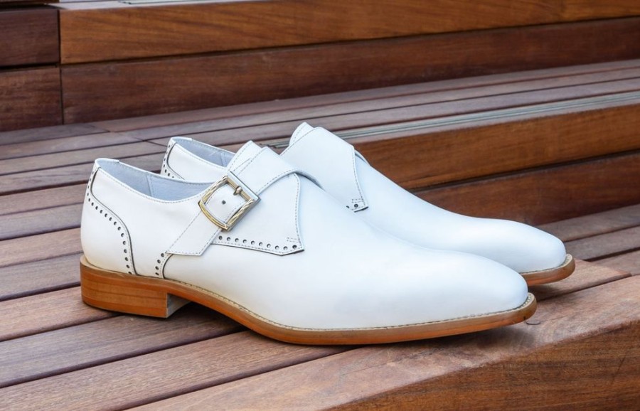 Maurice Burnished Leather Monkstrap White | Monkstraps