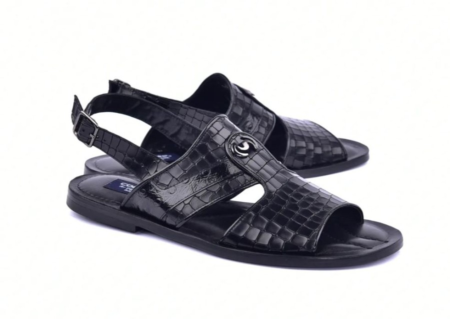 Corrente Corrente Crocodile Printed Calfskin Sandal Black | Sandals