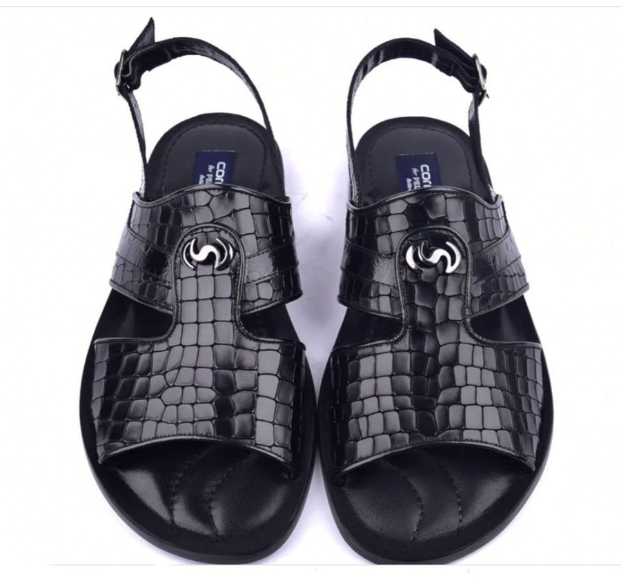 Corrente Corrente Crocodile Printed Calfskin Sandal Black | Sandals