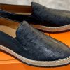 Pelle Pelle "San Remo" Ostrich Slip-On Espadrille Loafer Black | Exotics